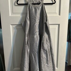 Jennifer Lopez Silver Textured Dress with Pearl Accents